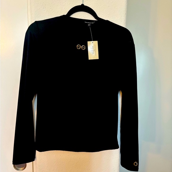 Guess Black Long Sleeve Top with Keyhole Accent - Picture 1 of 4
